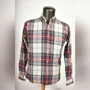 SOPHNET White  Blue Red Polka Dot Tartan Cotton Button Down Shirt Med 38 Japan